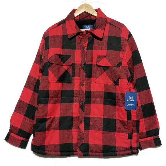 George Shirt Jacket Size Large 42-44 Buffalo Red Plaid Lined New With Tag - Picture 11 of 11